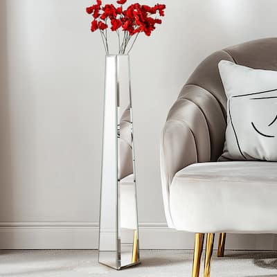 Silver Glass Tall Floor Vase for Flower Arrangement