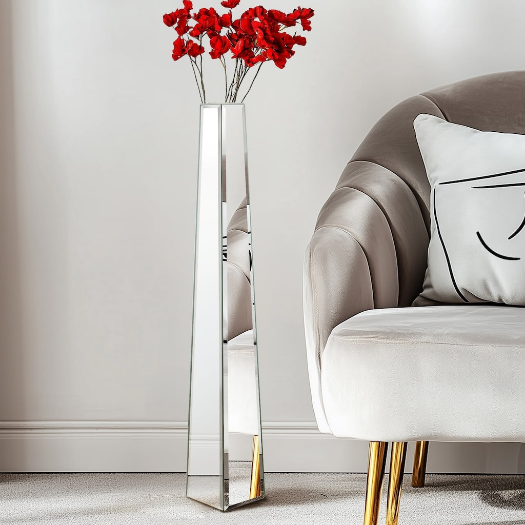 Silver Glass Tall Floor Vase for Flower Arrangement