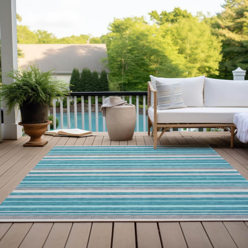Machine Washable Indoor/ Outdoor Chantille Contemporary Stripes Rug
