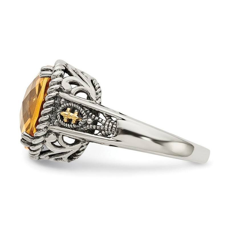 Curata 925 Sterling Silver Polished With 14k Citrine Ring