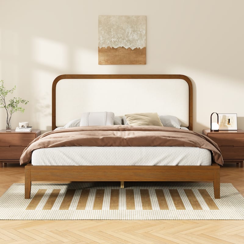 Christopher Knight Home - Oakmere Modern Solid Wood Platform Bed with Upholstered Headboard - Queen