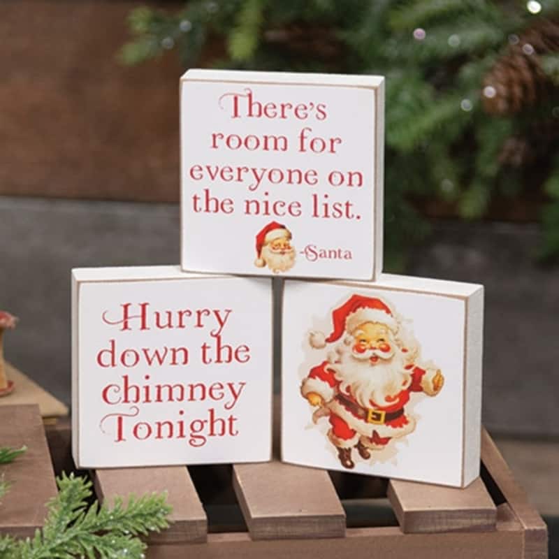 Vintage-Inspired Santa Blocks for Holiday Shelf Decor - 3 Asstd. - 3" x 0.75" x 3"