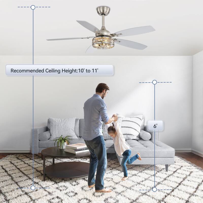48" Wood 5-Blade Crystal Fandelier Ceiling Fan with Remote and Light
