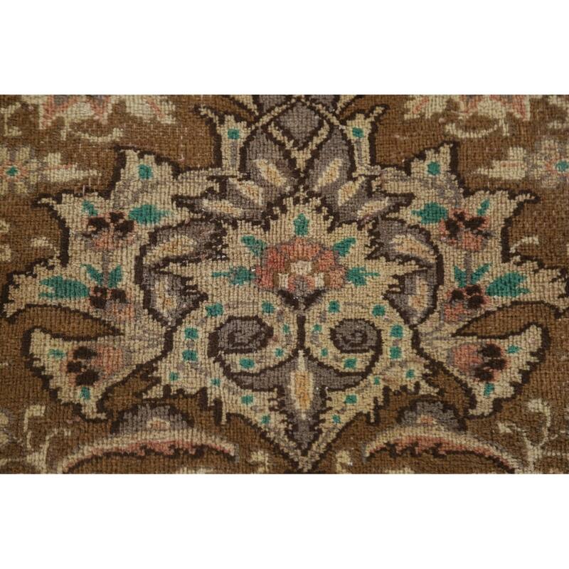 Hand Knotted Oriental 100% Wool Carpet Traditional Floral Brown Kashmar Area Rug - 12' 0'' X 9' 5''