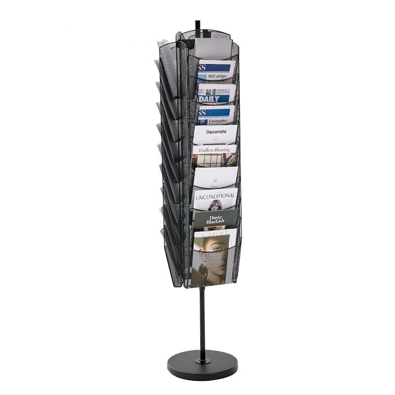 30-Tier Rotating Metal Magazine Display Rack 360° Swivel Literature Stand for Brochures, A4 Documents & Catalogs