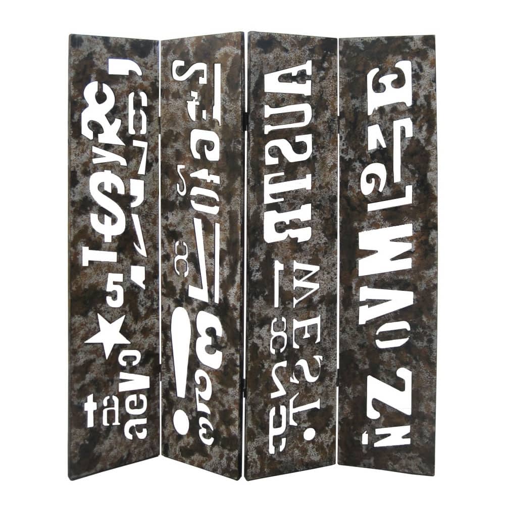 Modern 4 Panel Foldable Screen with Graffiti Print, Gray and White