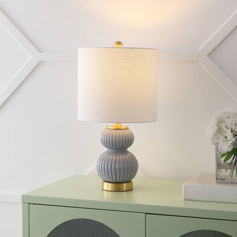 Lorena 20" Ribbed Metal/Glass LED Table Lamp, by JONATHAN Y - Gray