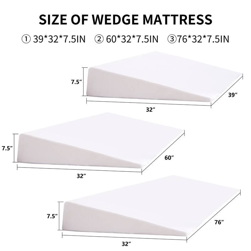 DoCred Adjustable Memory Foam Bed Wedge Pillow with Washable Cover - White