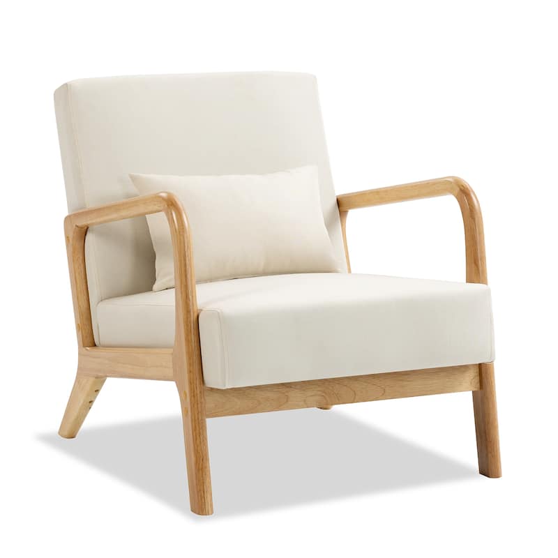 25" W Mid Century Upholstered Wood Accent Chair with Pillow set of 2