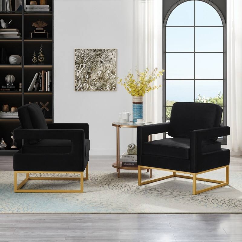 Modern Velvet Upholstered Accent Chair with Gold Metal Base