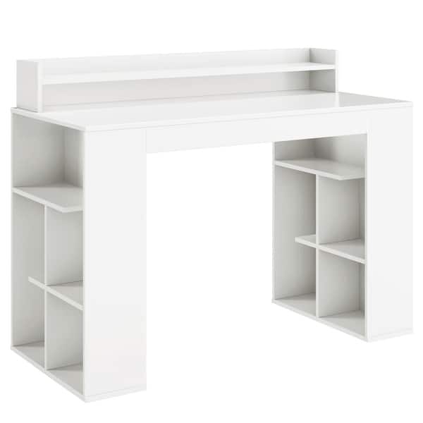 Office Computer Desk with Dual 3 Tier Bookshelf and Monitor Shelf-White ...