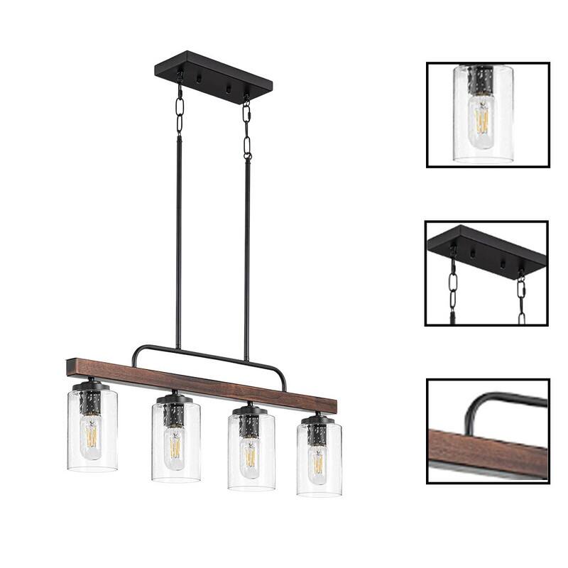 4 Light light fixture black, wood dining light metal, wood pendant light