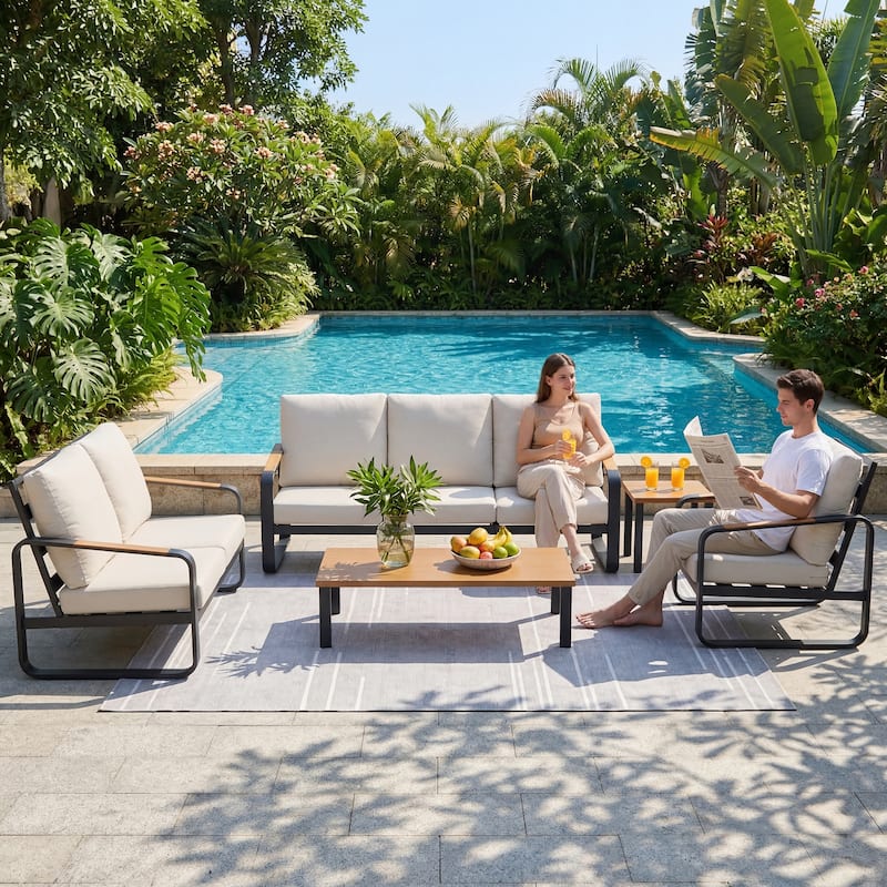 6-Piece Outdoor Patio Conversation Sofa Set with Cushions