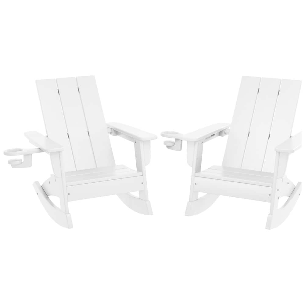 Shoreside Kids Outdoor Poly Adirondack Rocking Chair with Cup Holder (Set of 2)