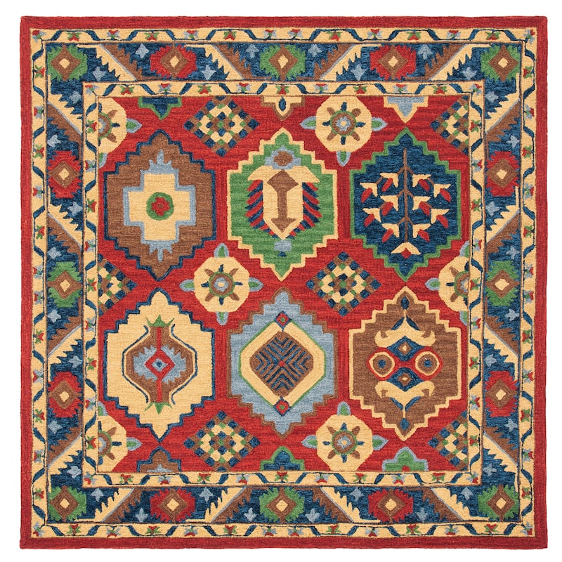 SAFAVIEH Handmade Heritage Grasses Traditional Wool Rug - 6' Square - Red/Gold