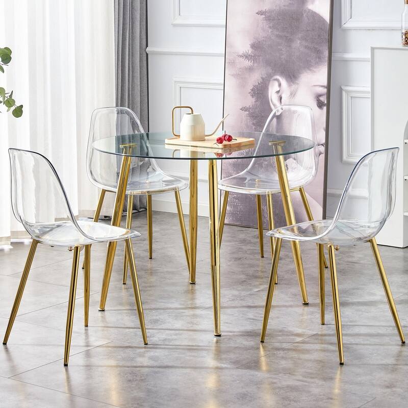 40" Round Glass Tabletop Dining Table with Metal Legs