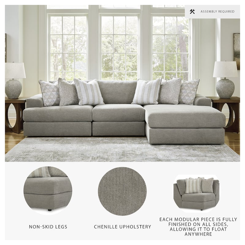 Signature Design by Ashley Avaliyah Gray 3-Piece Sectional with Chaise - 127" W x 68" D x 37" H