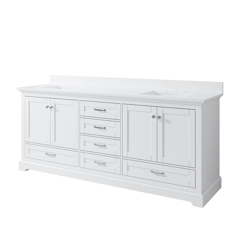 80''W Solid Wood Frame Bathroom Vanity With Pure White Culutered Marble Countertop And Double Sink