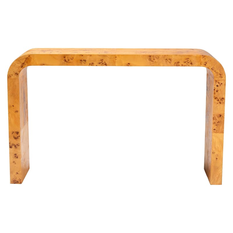 Revelle Real Burl Wood Console Table - Modern Entryway or Sofa Table with Waterfall Design and Minimalist Silhouette