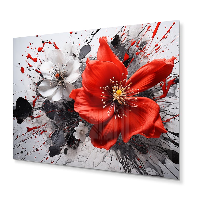 Designart "Red Grey Botanical Symphony I" Abstract Botanicals Metal Wall Art Prints