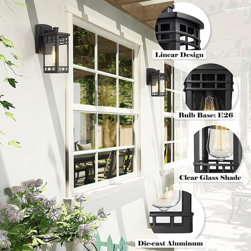 Outdoor Wall Lantern, Exterior Light Fixture Wall Mount with Clear Glass Shade