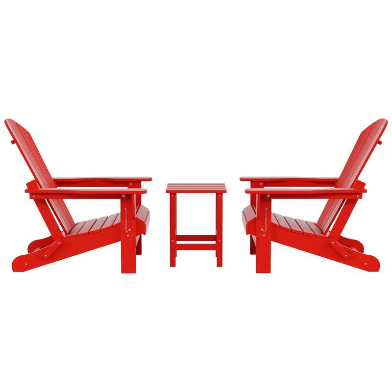 Polytrends Laguna Hdpe All Weather Outdoor Patio Foldable Adirondack Chairs With Side Table (3-Piece Set)