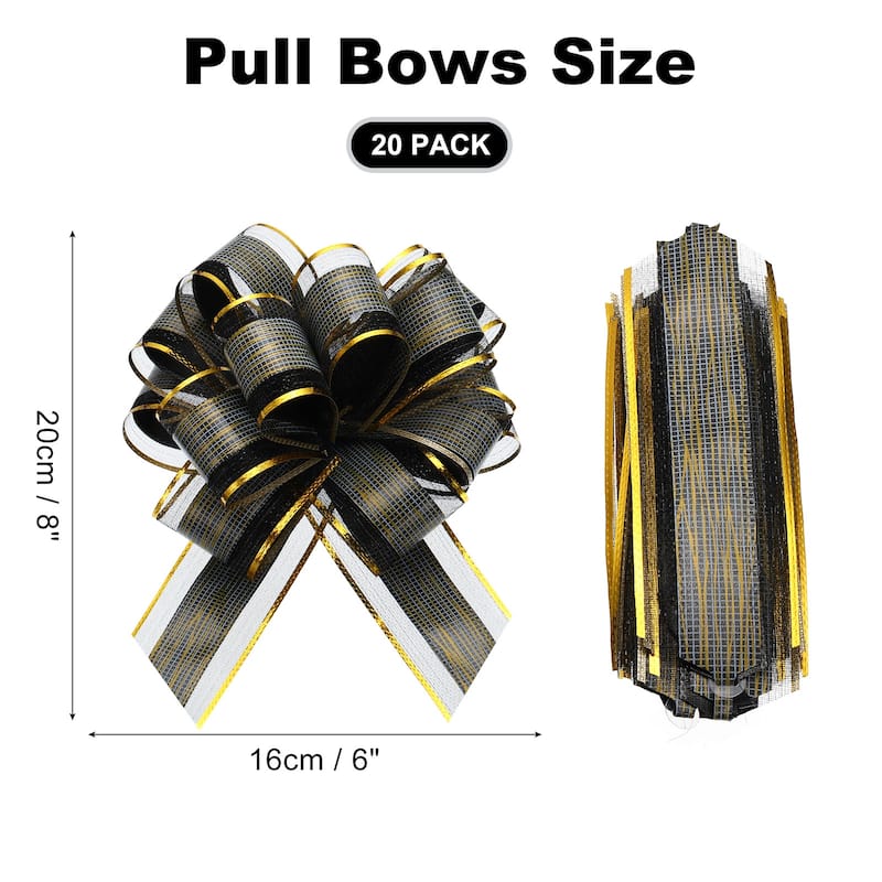 20pcs Pull Bows 6.3 Inch Wide Organza Ribbon Bow for Gift Wrapping - Black