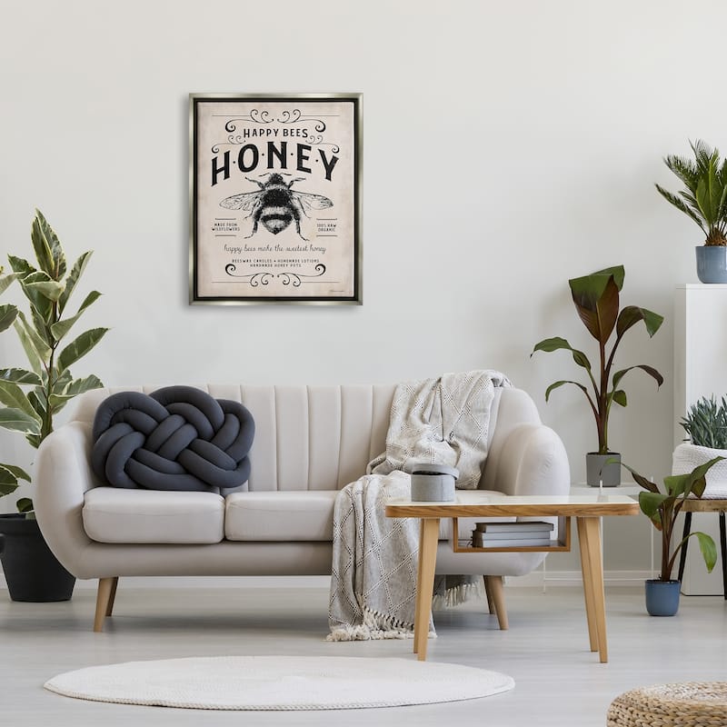 Stupell Honey Bee Rustic Farm Textured Word Design Floater Frame - Beige