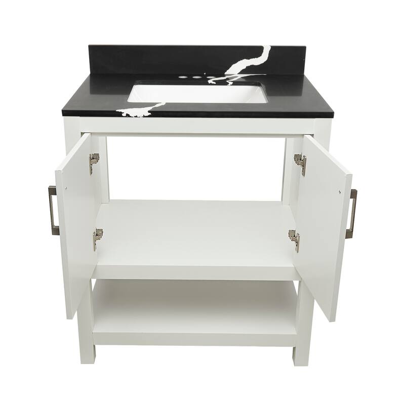 Taos 31" Bathroom Vanity with Cultured Marble Vanity Top Sink in White with White Basin