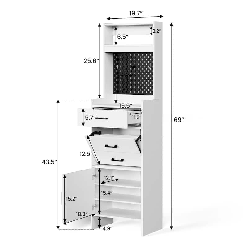 Shoe Storage Cabinet 19.7" Wide with Pegboard