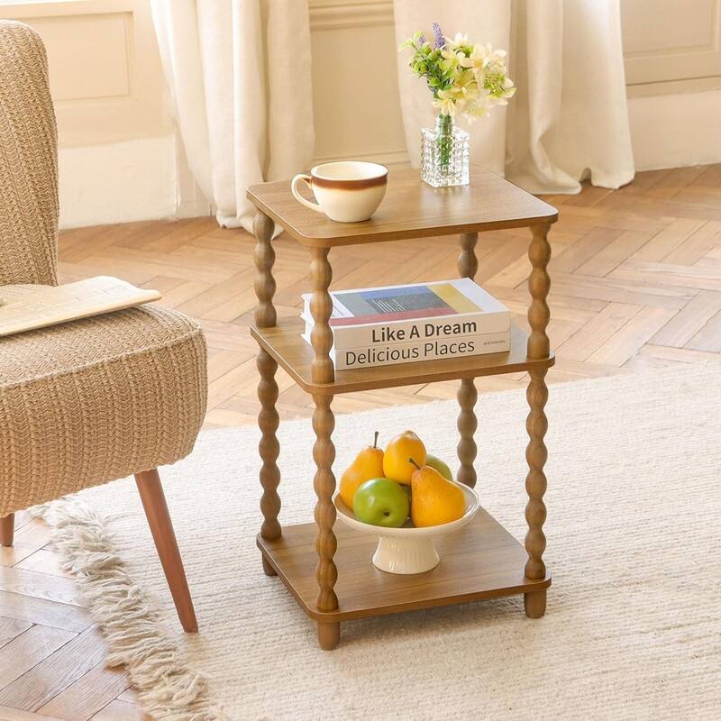 Small End Table with Storage Shelf Vintage Nightstand Bedside Table