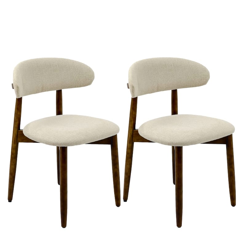 Wooden Dining Chairs Set of 2, Modern Fabric Upholstered Dining Room Chair with Curved Back, with Adjustable Foot Pads - Beige