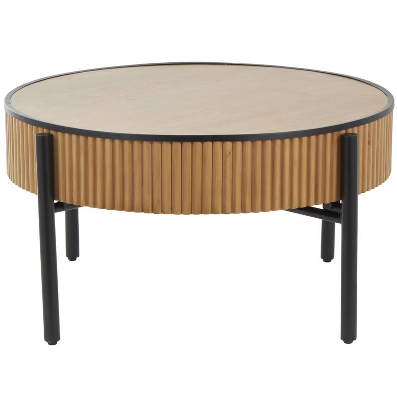 Wood Drum Handmade Slatted Accent Table with Black Metal Legs - Brown - Roche River Decor - Brown - 32"W,17"H