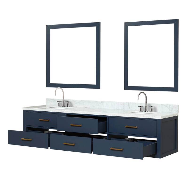 Lexora Castor Double Bath Vanity, Carrara Marble Top, Faucet Set, and Mirrors