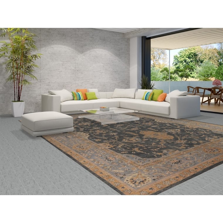 Vegetable Dye Floral Oushak Turkish Large Rug Handmade Wool Carpet - 11'11"x 14'7"
