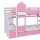 preview thumbnail 8 of 7, Twin Over Twin Size Bunk Bed Kids Bed with 2 Drawers 3 Shelves and Slide, Pink
