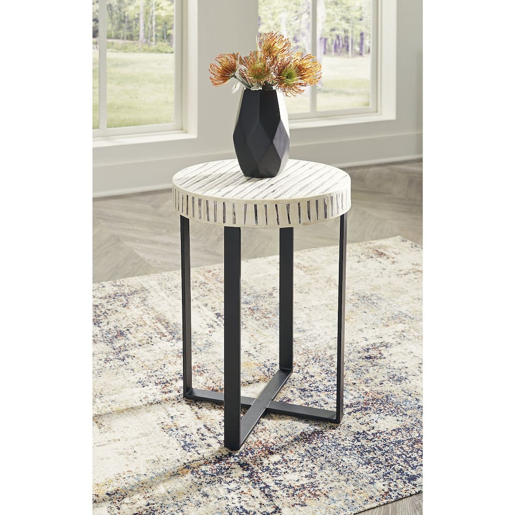 Ashley Furniture Crewridge Cream Bone Inlay Accent Table - 18"W x 18"D x 24"H