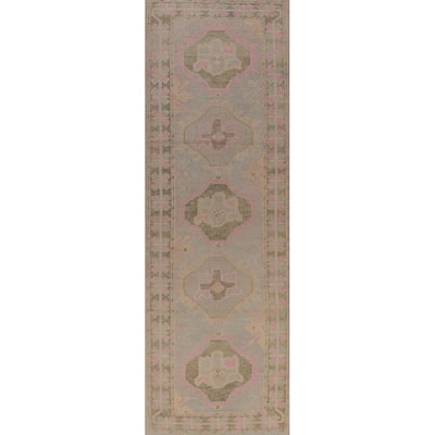 Hand Knotted Oriental 100% Wool Carpet Transitional Geometric Greys & Charcoal Oushak Runner Rug - 12' 11'' X 3' 5''