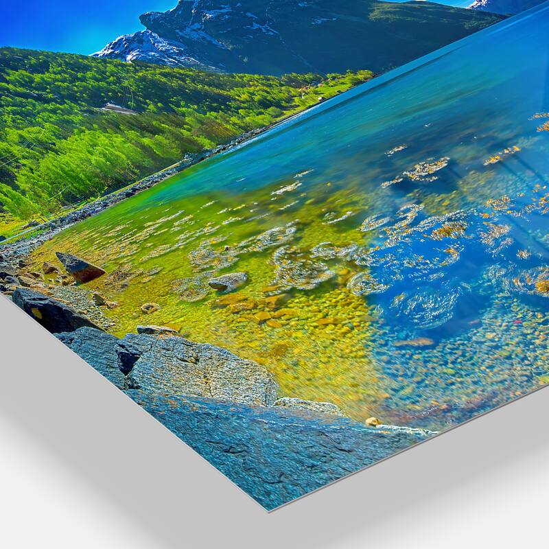 Panoramic View of Norwegian Fjord - Landscape Glossy Metal Wall Art