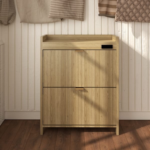 slide 2 of 12, Acroma Shoe Storage Cabinet with 2 Flip Drawers Wood - 2-Tier