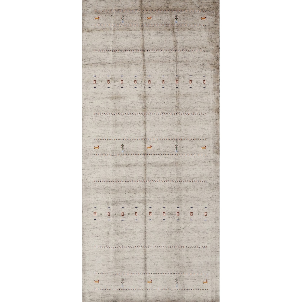 Hand Knotted Oriental 100% Wool Carpet Tribal Animal Pictorial Beige & Ivories Gabbeh Area Rug - 11' 10'' X 5' 1''