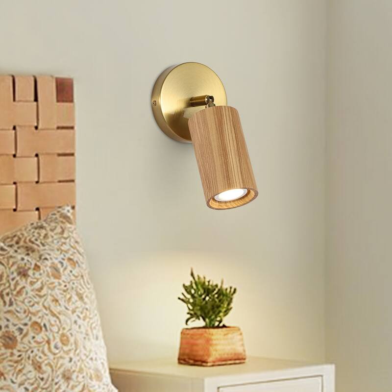 Rustic Wood Grain Single Ceiling Track Light Adjustable Spotlight - Ash Wood