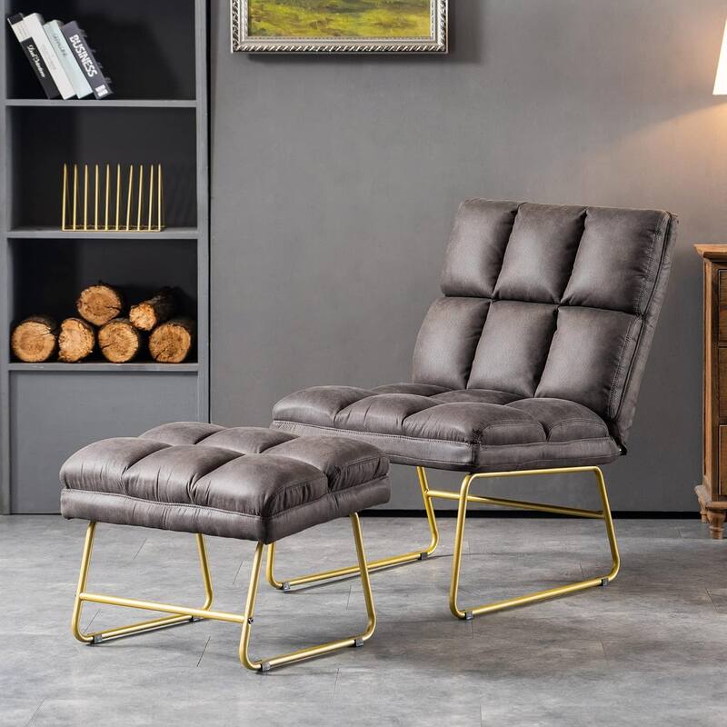 Mcombo Accent Chair with Ottoman, Lounge Sofa Couch,4013 - Grey