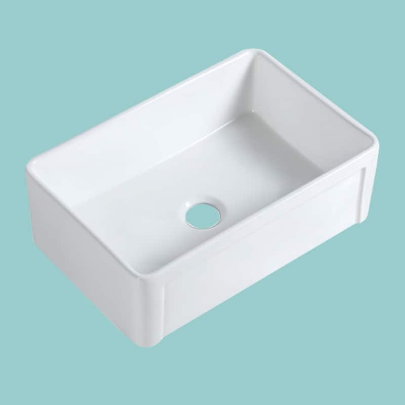 White Rectangular Geneva Farmhouse Undermount Porcelain Kitchen Sink 30" Renovators Supply
