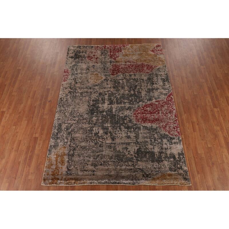 Multicolor Abstract Modern Area Rug Handmade Wool Carpet - 6'7" X 9'7"