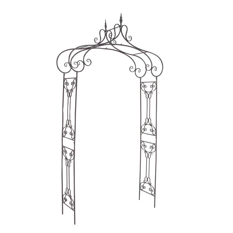 Black Metal Indoor Outdoor Scrollwork Arched Fleur De Lis Garden Arbor