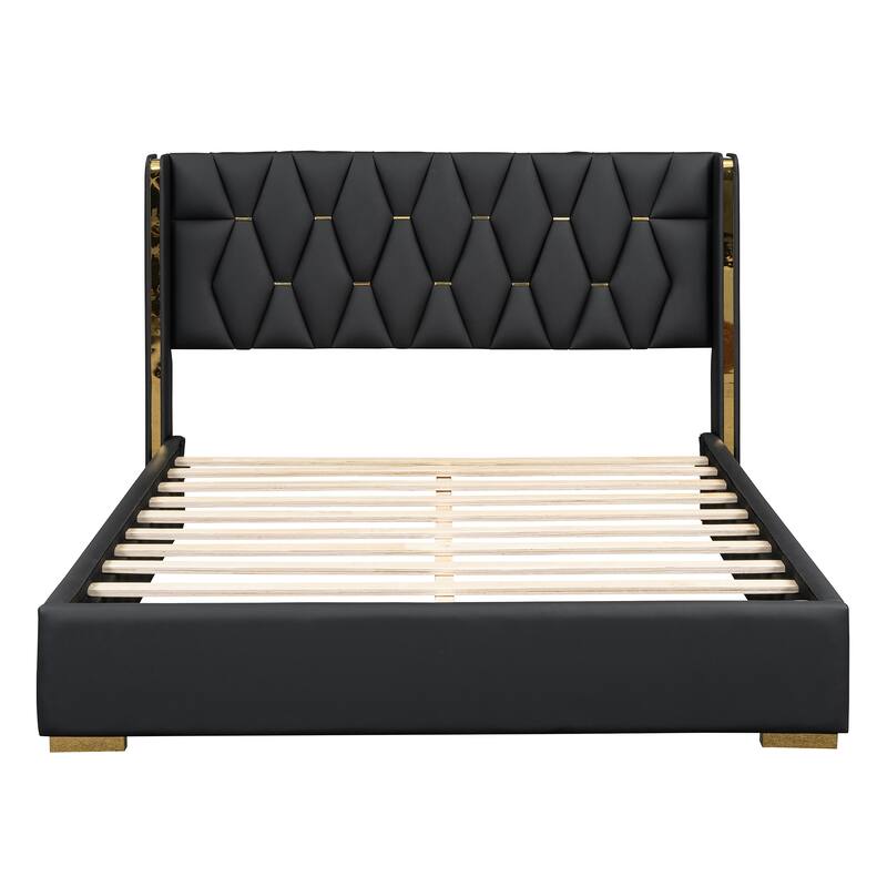 Modern Upholstered Platform Bed with Metal Strips