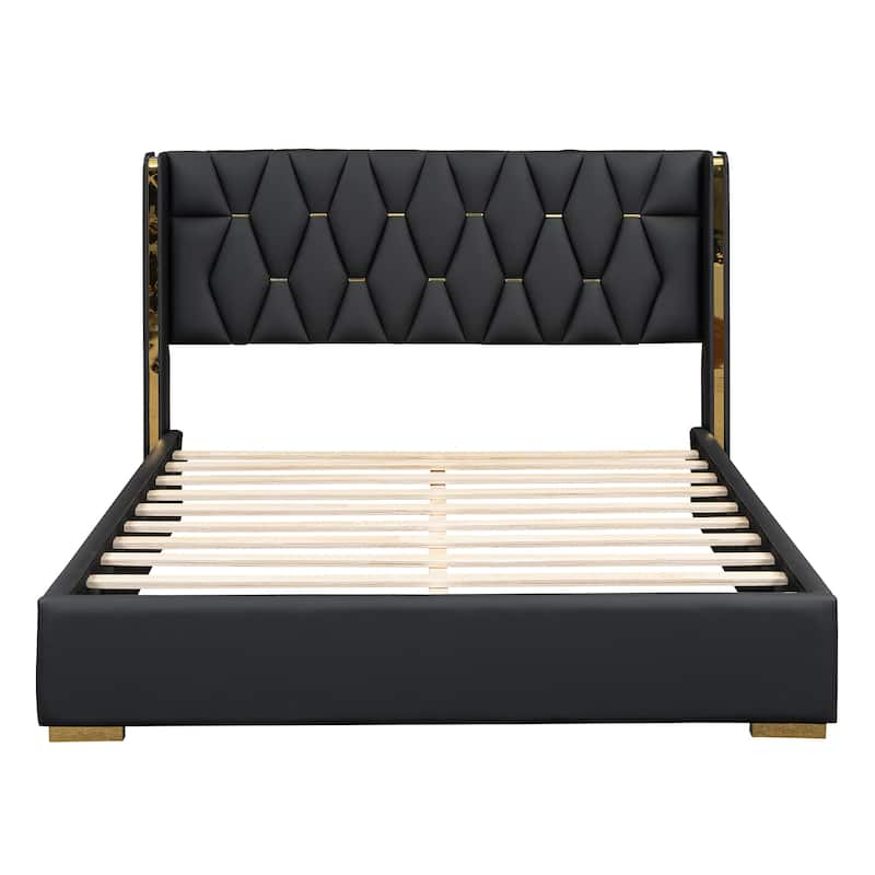 PU Upholstered Bed with Metal Strips
