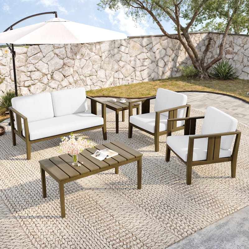 5-Piece Teak Wood Outdoor Conversation Set