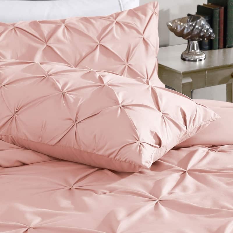 Swift Home Modern Diamond Pintuck Ultra-Soft Microfiber 3-Piece Bedding Comforter Set - blush - Queen
